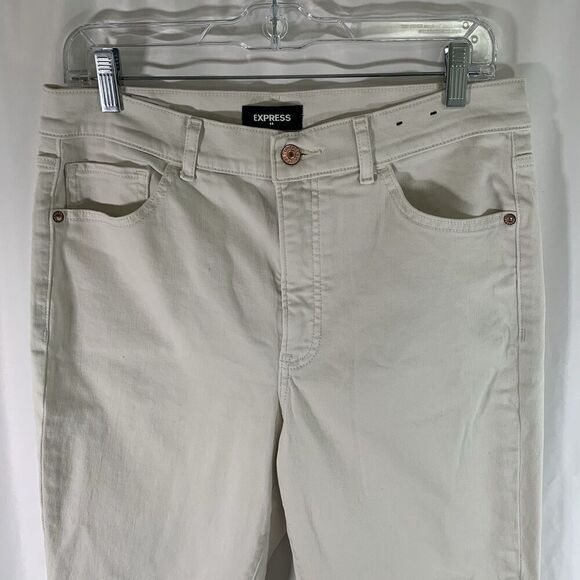 Express Skinny Jeans Women's 12R White Denim High Rise Raw Hem Cotton Blend - Picture 3 of 11